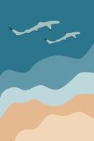 Two reef sharks swimming near sea shore on abstract seascape background, sand, water vector illustration