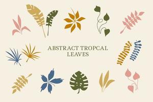 Tropical plants, leaves. Summertime nature objects. Jungle, modern trendy style. Set elements for design of card, poster and banner vector illustration