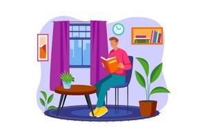 Man reading book at home vector