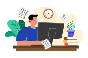 Man working at home on a computer vector