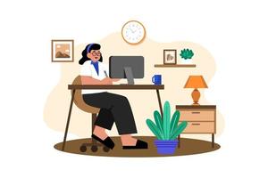 Woman working at her desk at home vector