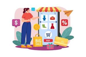 Online shopping application Illustration concept on white background vector