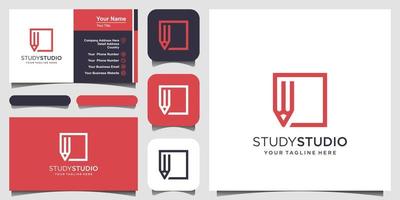 Study room Logo designs Template. pencil combined with square sign. vector