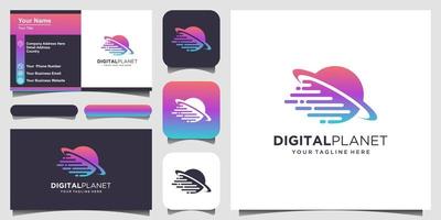 digital planet Logo designs Template. planet combined with speed process sign. vector