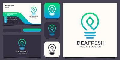 Bulb lamp combine with leaf logo and business card design vector. vector