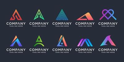 Set of collection initial letter A logo design template. Creative abstract monogram icon for modern business, digital marketing, technology. vector