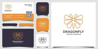 Dragonfly Logo design template line art style and business card design Vector Illustration