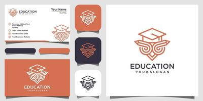 Owl in graduation cap on pencil linear icon. Education. Thin line illustration. School. Emblem of wisdom and knowledge. Contour symbol. Raster isolated outline drawing. and business card design vector