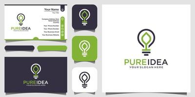 Bulb lamp nature think logo and business card design vector. vector