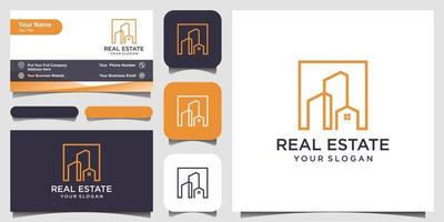 diseño de logotipo de construcción con estilo de arte de línea. resumen del edificio de la ciudad para la inspiración del diseño del logotipo y el diseño de la tarjeta de visita vector