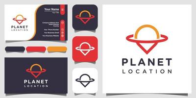 planet location with line art style, logo and business card design. vector