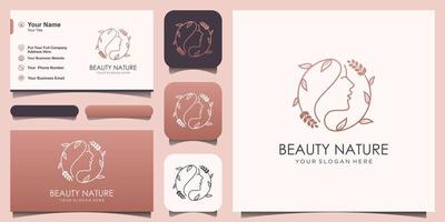minimalist Beautiful woman's face flower with circle line art style logo and business card design. Abstract design concept for beauty salon, massage, magazine, cosmetic and spa. vector