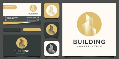 logotipo de construcción de edificios abstractos y vector de diseño de tarjetas de visita.