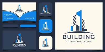 logotipo de construcción de edificios abstractos y vector de diseño de tarjetas de visita.