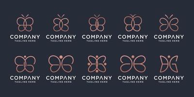 set of minimalist butterfly logo design with line art style. Beauty, luxury spa style. vector