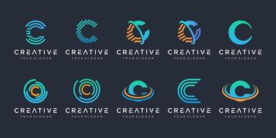 Set of creative letter C logo design template. icons for business of technology, digital, simple. vector