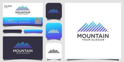 ilustración de montaña con logotipo de estilo de arte de línea y vector de diseño de tarjeta de visita.