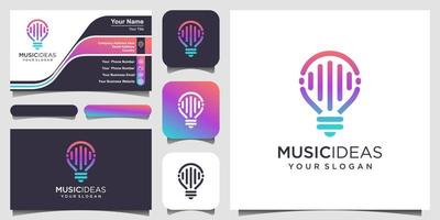 abstract creative bulb lamp with pulse or wave element, logo and business card design . vector
