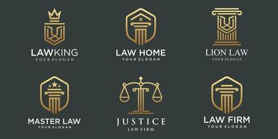 logotipos de bufetes de abogados con escalas de justicia, vector de ilustraciones de pilares.
