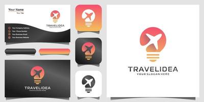 Airplane bulb shape concept vector illustration logo and business card design , Airplane company logo, Traveling Logo.