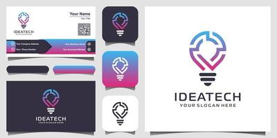 Smart bulb tech logo icon and business card design . strategy idea Logo Design . Idea creative light bulb logo . Bulb digital logo technology Idea vector