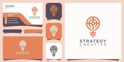 creative bulb with strategy concept, logo and business card design . strategy idea Logo Design . Idea creative light bulb logo . Bulb digital logo technology Idea vector