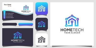 home tech with line art style logo and business card design. vector