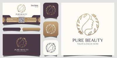 beauty skin care Logo designs Template. woman face circle combined with leaf or flower. vector