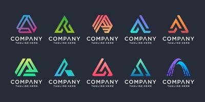 Set of collection initial letter A logo design template. Creative abstract monogram icon for modern business, digital marketing, technology. vector