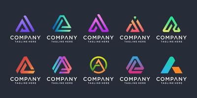 Set of collection initial letter A logo design template. Creative abstract monogram icon for modern business, digital marketing, technology. vector