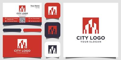 diseño de logotipo de construcción de edificios con concepto de espacio negativo. diseño de logotipo, icono y tarjeta de visita