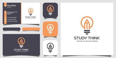 creative bulb lamp with pencil logo and business card design. vector