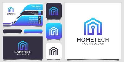 abstract home tech with line art style logo and business card design vector