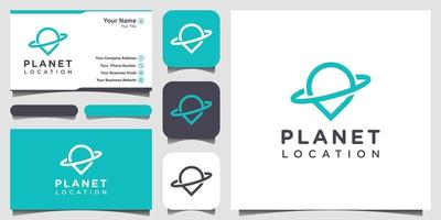 planet location with line art style, logo and business card design. vector