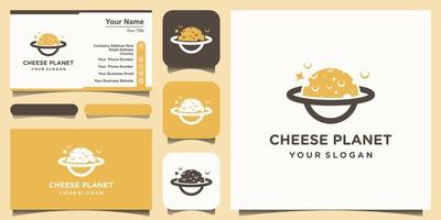 plantilla de diseño de logotipo de queso planeta. ilustración vectorial gráfico de concepto símbolo planetas y queso. conjunto de diseño de logotipo y tarjeta de visita vector