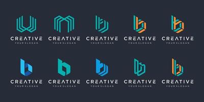 conjunto de plantilla de diseño de logotipo de letra b, w y m de monograma creativo. el logotipo se puede utilizar para la empresa de construcción. vector