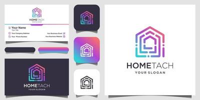 abstract home tech with line art style logo and business card design vector