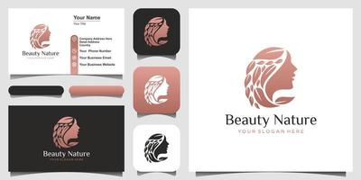 Beautiful woman's face flower star logo and business card design.  Abstract design concept for beauty salon, massage, magazine, cosmetic and spa. vector