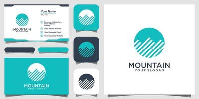 illustration of mountain with circle style logo and business card design vector.