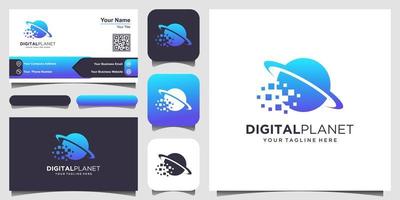 digital planet Logo designs Template. pixel combined with planet sign. vector