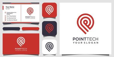 Point Tech Logo with line art style. Creative Vector technology, electronics, digital, logotype, for Icon or Design Concept. and business card design