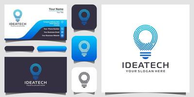 creative bulb tech logo and business card design. Idea creative light bulb with technology concept . Bulb digital logo technology Idea vector