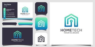 smart home tech with line art style logo and business card design vector