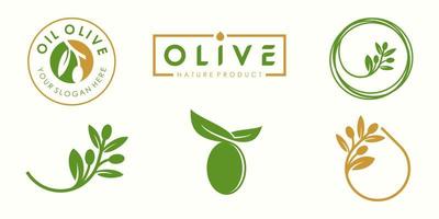 logotipo de aceite de oliva y conjunto de iconos. vector de plantilla de diseño.