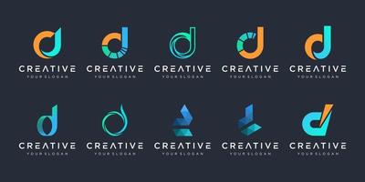 Set of abstract initial letter D, A logo design template. icons for business of technology, digital, data, finance. vector