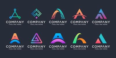 Set of collection initial letter A logo design template. Creative abstract monogram icon for modern business, digital marketing, technology. vector