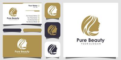 Woman hair salon with nature concept  logo and business card design. vector
