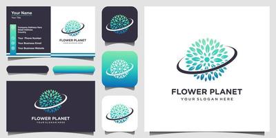 nature planet with line art style logo and business card design. vector