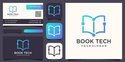 abstract book combine with circuit chip logo and business card design vector. vector