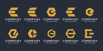 Set of creative letter E logo design template. icons for business of luxury, elegant, simple. vector